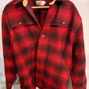 Red Plaid 100% Italian Wool Made in USA Flannel Overshirt Shirt